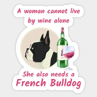 Humorous French Bulldog and Wine Sticker